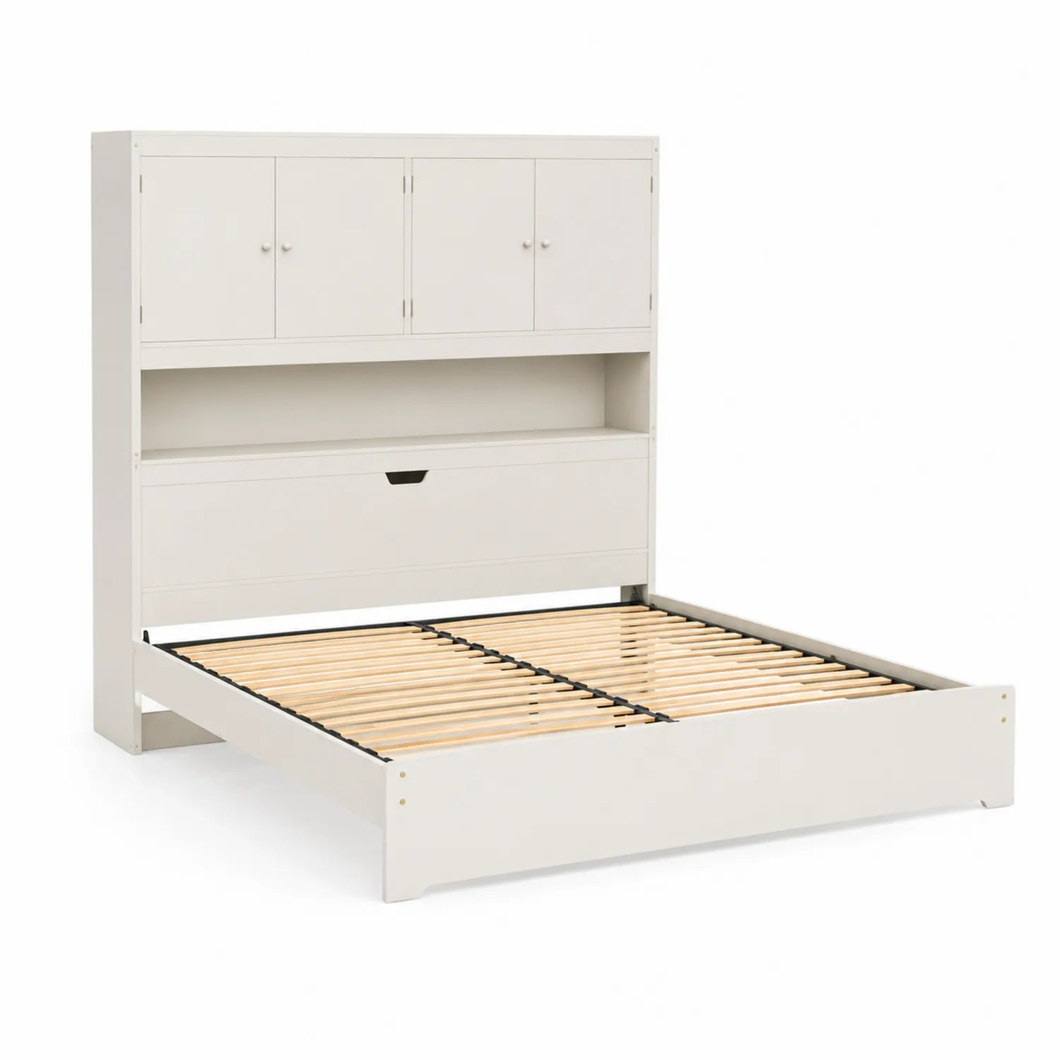 Łóżko z szafką wiszącą do sypialni 200x160 cm MDF biały