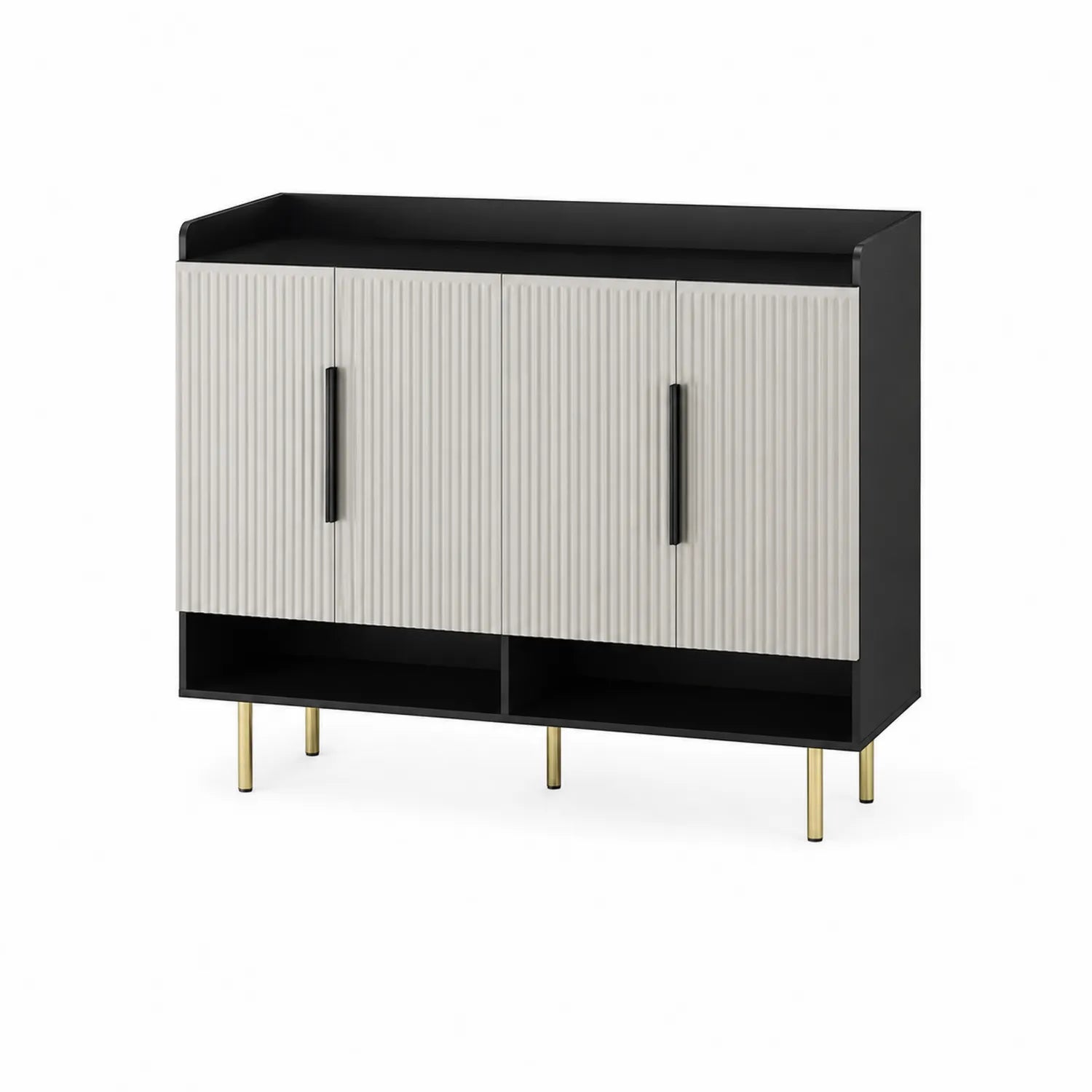 Szafka z 4 drzwiami z MDF i metalowymi nogami 120x40x90 cm Czarny/Biały