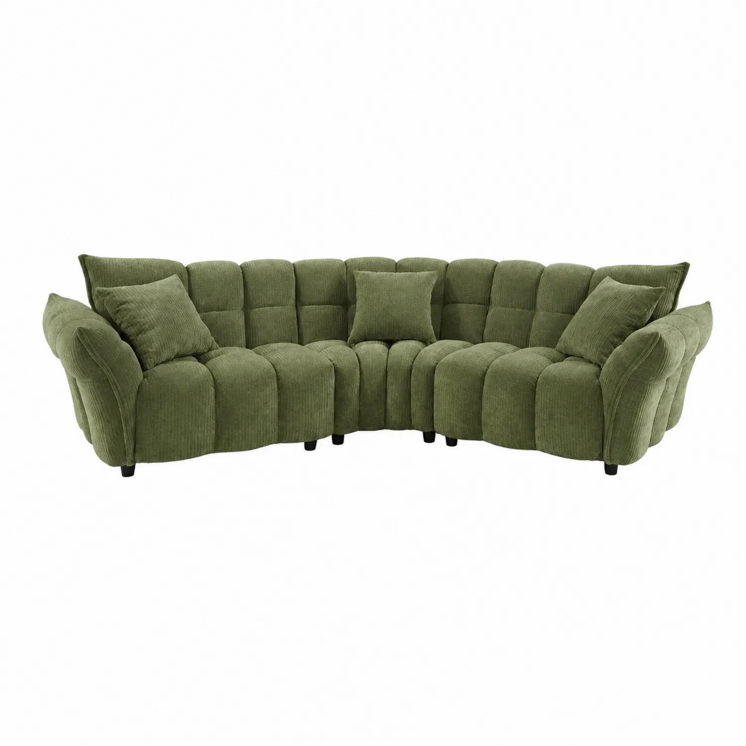 Sofa narożna z tkaniny sztruksowej zielona