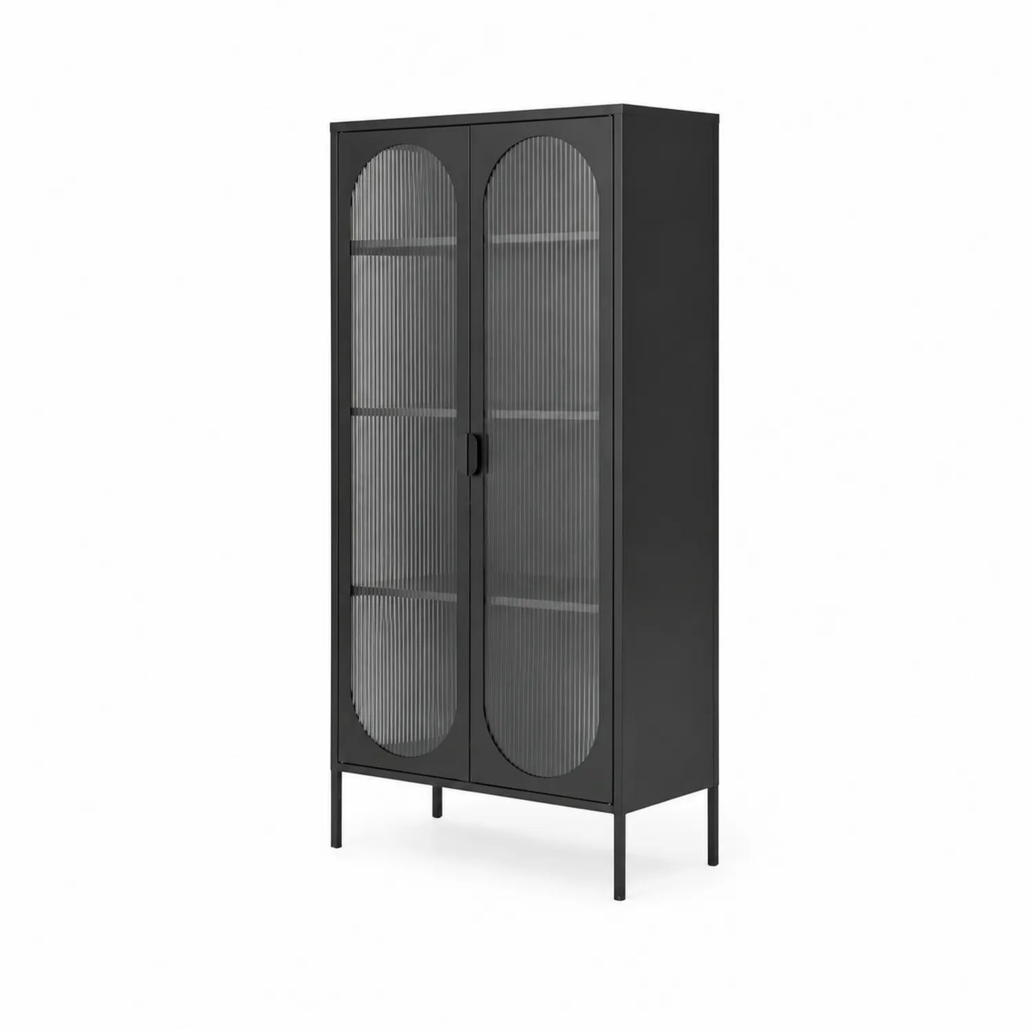 Stalowy kredens z żebrowanymi szklanymi drzwiami 180x80x40 cm Czarny