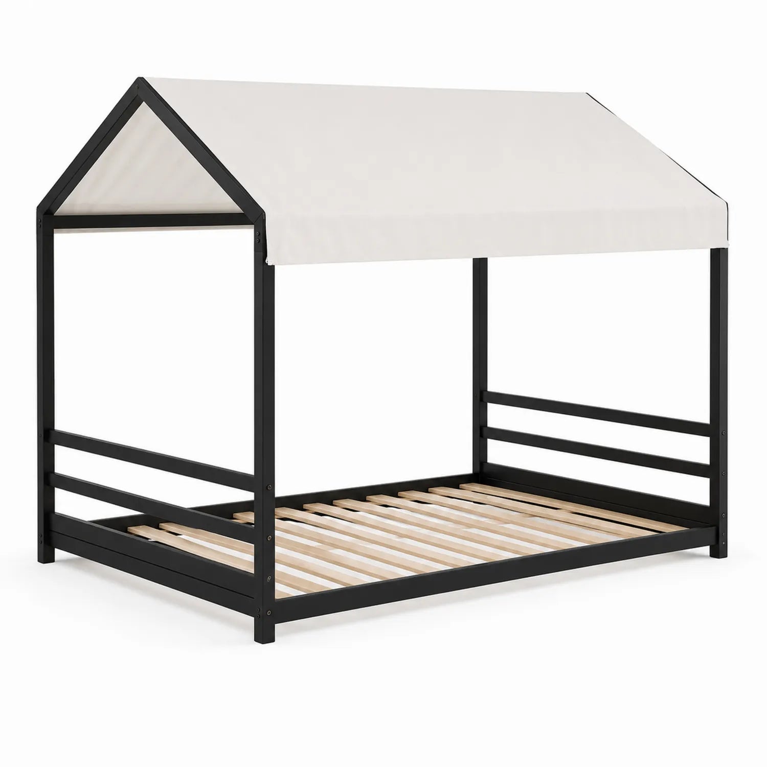 Łóżko domek metalowe z baldachimem 90x200 cm Czarny/Biały