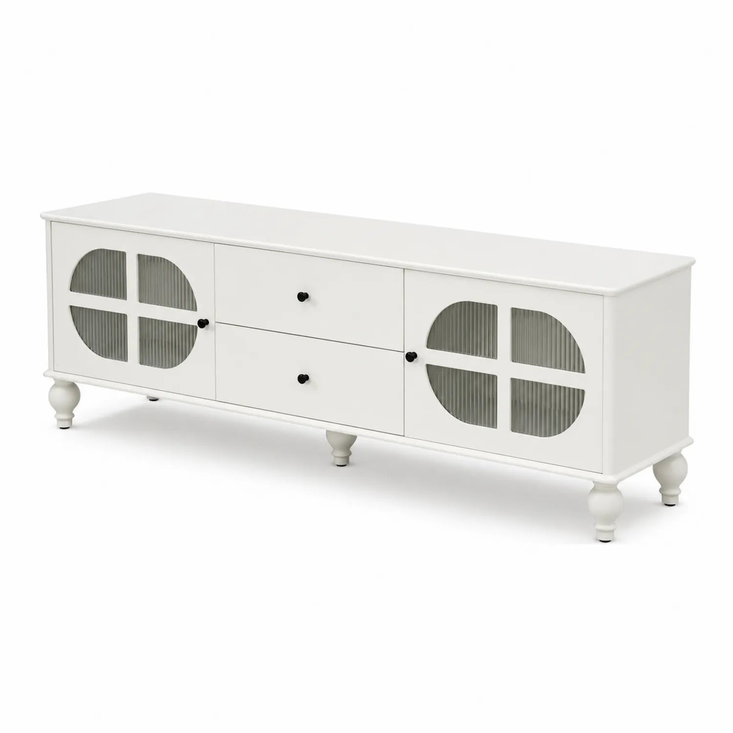 Szafka RTV z MDF i szkłem hartowanym Biała 180x40x55 cm