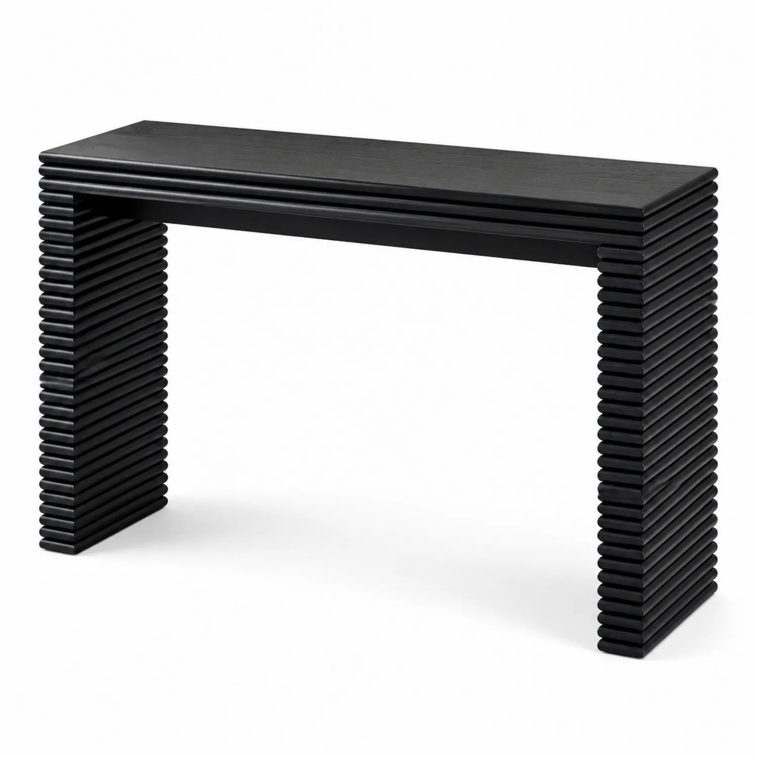 Czarny drewniany stół konsolowy z żebrowanymi nogami 120 cm