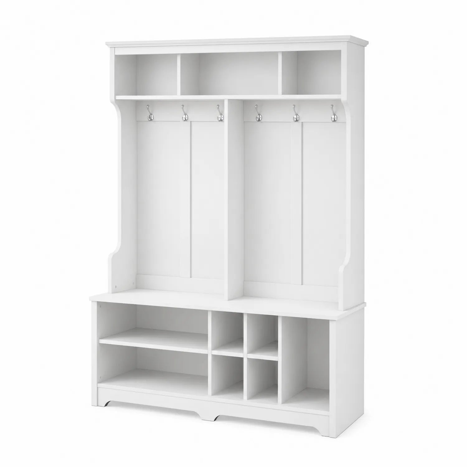 Wieszak na ubrania z półkami i hakami z płyty MDF, biały, 190 cm